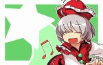  hat iyau lyrica_prismriver musical_note open_mouth silver_hair smile solo star touhou 