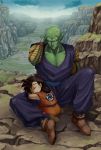  antenna antennae bald brown_hair cloud clouds dragon_ball dragon_ball_z dragonball dragonball_z green_skin landscape male piccolo sky sleeping son_gohan 