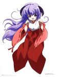  hanyuu highres higurashi_no_naku_koro_ni horns japanese_clothes long_hair miko purple_hair scan 