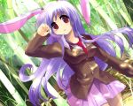 bamboo bamboo_forest bunny_ears dutch_angle forest kobanzame long_hair nature purple_hair rabbit_ears red_eyes reisen_udongein_inaba school_uniform solo sunbeam sunlight touhou 
