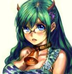  blue_eyes bow_(artist) bow_(bhp) breasts cleavage cow_bell cowbell glasses green_hair horns original 