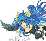  blue_hair breasts cleavage dizzy guilty_gear oekaki open_mouth red_eyes ribbon ribbons tail tail_ribbon thigh-highs thighhighs wings 