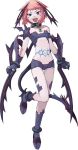  bandeau cat_eyes choker collar demon_girl duplicate facial_mark fang flat_chest gloves head_wings highres leg_lift pale_skin pink_hair pointy_ears purple_eyes redhead short_hair shorts slit_pupils solo summon_night summon_night_twin_age tail tattoo thigh_gap tobe_sunaho tubetop violet_eyes wings 