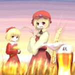  aki_minoriko aki_shizuha beer chipika lowres multiple_girls siblings sisters touhou wheat 