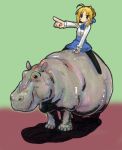  blonde_hair blouse chibi fate/stay_night fate_(series) hippopotamus kikuta pantyhose pointing riding saber simple_background sketch what 