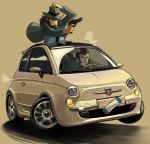  arsene_lupin_iii beard bowieknife car driving facial_hair fedora fiat fiat_500 fiat_nuova_500 gun hat jigen jigen_daisuke lupin_iii male motor_vehicle multiple_boys sideburns vehicle weapon 