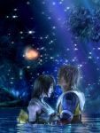  final_fantasy_x highres official_art playstation_2 smile tears tidus water wet yuna 