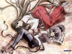  grey_legwear happy_lesson japanese_clothes legs long_hair lying ninomai_kisaragi pantyhose ribbon ribbons sanzein_yayoi 