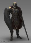  armor cape concept_art dimitri_neron full_armor full_body fur grey_background highres holding holding_shield holding_weapon knight original plate_armor robot science_fiction shield simple_background solo standing sword tagme watermark weapon 