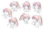  1girl :o bangs blonde_hair character_sheet closed_mouth frown fur han&#039;you_no_inuyasha highlights highres inuyasha japanese_clothes long_hair looking_at_viewer looking_away multicolored_hair multiple_views o-ring official_art open_mouth partially_colored ponytail profile redhead sad serious setsuna_(inuyasha) sidelocks simple_background streaked_hair white_background 