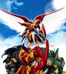  angel_wings ceres_(rayearth) clouds highres looking_ahead looking_to_the_side magic_knight_rayearth mecha monmon_(monban) no_humans rayearth_(character) red_eyes robot sky windam_(rayearth) wings 