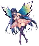  1girl black_hair butterfly_wings clea collarbone elbow_gloves gloves hair_over_one_eye long_bangs original simple_background solo white_background wings yellow_eyes zol 