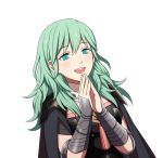  1girl armor byleth_(fire_emblem) byleth_eisner_(female) cape fire_emblem fire_emblem:_three_houses green_eyes green_hair hiyori_(rindou66) open_mouth simple_background solo upper_body white_background 