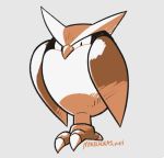  beta_pokemon bird bird_focus booboo_(noctowl) brown_theme claws commentary english_commentary full_body looking_at_viewer mike_luckas monochrome no_humans owl pokemon pokemon_(game) pokemon_gsc pokemon_gsc_beta prototype signature simple_background solo white_background 