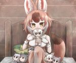  6+girls animal_ears bare_shoulders bed black_hair black_jaguar_(kemono_friends) blonde_hair breasts brown_hair commentary_request dhole_(kemono_friends) dog_ears dog_girl dog_tail doll grey_hair highres holding holding_doll indoors jaguar_girl kemono_friends kemono_friends_3 kotobukkii_(yt_lvlv) medium_breasts meerkat_(kemono_friends) meerkat_ears multicolored_hair multiple_girls solo southern_tamandua_(kemono_friends) tail white_hair yellow_eyes 