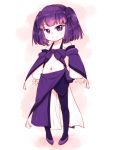  1girl bangs black_legwear closed_mouth detached_sleeves full_body highres looking_at_viewer navel original pantyhose purple_hair short_hair smile solo standing teruki_kuma twintails violet_eyes 