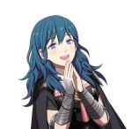  1girl armor blue_eyes blue_hair byleth_(fire_emblem) byleth_eisner_(female) cape fire_emblem fire_emblem:_three_houses hiyori_(rindou66) open_mouth simple_background solo upper_body white_background 
