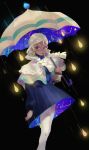  absurdres black_background commentary commentary_request constellation_print copyright_request dress highres mrilsweet rain tagme umbrella violet_eyes water_drop white_hair 