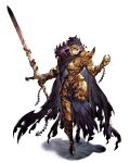  1boy armor black_hair breasts cape chain chained chained_wrists full_armor gauntlets greatsword greaves highres holding holding_sword holding_weapon huge_breasts mask official_art short_hair sterne_leonis sword tattered_cape war_of_the_visions:_final_fantasy_brave_exvius weapon 