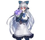 1girl alternate_breast_size blush bouquet breasts flower girls_frontline large_breasts long_hair melon22 red_eyes silver_hair smile solo tokarev_(girls_frontline) very_long_hair 