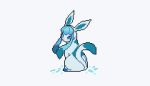  blue_theme commentary creature english_commentary full_body gen_4_pokemon glaceon illufinch looking_at_viewer looking_back monochrome no_humans pixel_art pokemon pokemon_(creature) simple_background sitting solo white_background 