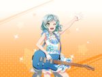 bang_dream! blue_eyes blue_hair blush dress guitar hikawa_hina official_art short_hair smile wink
