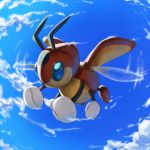  blue_eyes blue_sky clouds cloudy_sky commentary creature day english_commentary flying full_body gen_2_pokemon ledian no_humans pinkgermy pokemon pokemon_(creature) sky 
