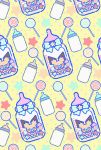  baby_bottle bottle candy closed_eyes commentary_request creature ekm facing_viewer food gen_2_pokemon highres lollipop no_humans pacifier pichu pokemon pokemon_(creature) polka_dot polka_dot_background ribbon sitting sleeping star yellow_background 