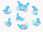  :d ^_^ blue_theme closed_eyes closed_mouth creature flower full_body gen_3_pokemon hair_flower hair_ornament happy lying mudkip no_humans on_back on_stomach open_mouth pokemon pokemon_(creature) simple_background sleeping smile staurolith white_background 