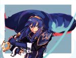  1girl blue_eyes blue_hair cape fire_emblem fire_emblem_awakening highres holding holding_sword holding_weapon looking_to_the_side looking_up lucina lucina_(fire_emblem) mpka_yt slashing solo sword weapon 