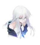  1girl absurdres azur_lane bare_shoulders breasts enterprise_(azur_lane) hair_between_eyes highres long_hair looking_at_viewer necktie ohisashiburi parted_lips simple_background solo violet_eyes white_background white_hair 