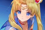  1girl bangs bishoujo_senshi_sailor_moon blonde_hair blue_sailor_collar bow bowtie choker circlet crescent crescent_earrings derivative_work earrings heart heart_choker jewelry meme mimoza_(96mimo414) parted_bangs red_choker sailor_collar sailor_moon sailor_moon_redraw_challenge sailor_senshi_uniform screencap_redraw tsukino_usagi upper_body 