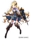  bangs boots bow character_request closed_mouth eyebrows eyebrows_visible_through_hair gloves hair_bow hair_ornament highres long_hair looking_at_viewer matsui_hiroaki official_art original sennen_sensou_aigis thigh-highs thigh_boots 