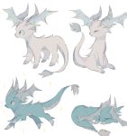  ^_^ charamells closed_eyes commentary creature eevee english_commentary full_body gen_1_pokemon grey_eyes horns lying no_humans on_stomach pokemon pokemon_(creature) simple_background sleeping sparkle standing white_background 