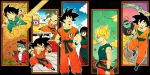  2girls 6+boys :d :o age_progression arena arms_at_sides bald bangs baseball_cap black_background black_eyes black_hair blonde_hair blue_eyes blue_hair blue_sky blunt_bangs boots brick_wall brown_shorts building bulma character_name chi-chi_(dragon_ball) china_dress chinese_clothes clenched_hands clenched_teeth clothes_writing clouds cloudy_sky collarbone day dirt_road dougi dragon_ball dragon_ball_(classic) dragon_ball_z dragon_radar dress fighting_stance floating floating_hair flying flying_nimbus from_above from_side frown gradient_sky grass green_sky halo hand_in_pocket hand_up happy hat highres holding jacket kicking kuririn legs_apart looking_afar looking_at_another looking_down looking_up medium_hair messy_hair multiple_boys multiple_girls multiple_persona north_kaiou nyoibo open_clothes open_jacket open_mouth outdoors outline outside_border outstretched_arms palm_tree profile red_jacket road serious shirt shorts sidelocks simple_background sky smile snake_way son_gokuu spiky_hair standing straight_hair sunglasses super_saiyan surprised teeth toritoki_(trig_tkdb) torn_clothes torn_shirt tree upper_teeth wall water white_outline white_shirt wristband 