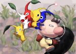  1boy :o backpack bag big_nose black_eyes blue_pikmin blue_skin brown_hair colored_skin commentary_request from_side full_body furrowed_brow gloves grass helmet holding_another&#039;s_leg leaf lever light_blush looking_at_another mini_person miniboy no_mouth o_o olimar one_eye_closed open_mouth outdoors pikmin_(creature) pikmin_(series) pikmin_short_movies pink_nails pointy_ears pointy_nose radio_antenna red_bag red_eyes red_gloves red_pikmin red_skin short_hair solid_circle_eyes space_helmet spacesuit sweatdrop triangle_mouth usuba_(hatomugip) very_short_hair whistle white_pikmin wide-eyed yellow_pikmin yellow_skin 