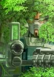  absurdres beam_rifle bush camera clenched_hand energy_gun green_eyes ground_gundam gun gundam gundam_08th_ms_team helmet_(trailblazer003) hiding highres holding holding_gun holding_weapon mecha no_humans solo weapon 