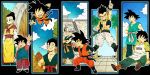  1girl 6+boys :d :o abs age_progression arena arm_support arms_at_sides audience baggy_pants bangs black_background black_eyes black_hair blue_eyes boots brick_wall brothers character_name chi-chi_(dragon_ball) china_dress chinese_clothes clenched_teeth clothes_writing clouds cloudy_sky collarbone crossed_arms day dot_nose dougi dragon_ball dragon_ball_z dress father_and_son fighting_stance fingernails flying forest frown gotenks grey_hair grin hair_bun hand_up hands_on_hips happy highres house index_finger_raised kami&#039;s_lookout long_sleeves looking_afar looking_at_another looking_at_viewer looking_to_the_side looking_up metamoran_vest mother_and_son mountain multicolored_hair multiple_boys multiple_persona muscle nature neckerchief open_mouth orange_footwear outdoors outside_border palm_tree pants pectorals profile purple_hair purple_neckwear rock shirt short_sleeves siblings simple_background sitting sky smile son_gohan son_goku son_goten spiky_hair stairs standing streaked_hair teeth toritoki_(trig_tkdb) tree trunks_(dragon_ball) two-tone_hair upper_teeth waistcoat wall waving white_pants wristband yellow_footwear 
