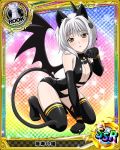  1girl animal_ears bare_shoulders black_gloves black_legwear blush breasts card_(medium) cat_ears cat_hair_ornament cat_tail chess_piece demon_wings elbow_gloves eyebrows_visible_through_hair fake_animal_ears fake_tail gloves hair_ornament high_school_dxd no_bra no_shoes official_art paw_pose rook_(chess) short_hair simple_background solo tagme tail thigh-highs toujou_koneko white_hair wings yellow_eyes 