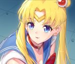  :3 bangs bishoujo_senshi_sailor_moon blonde_hair blue_sailor_collar blush bow choker circlet commentary_request crescent crescent_earrings derivative_work double_bun earrings eyebrows_visible_through_hair hair_ornament heart heart_choker jewelry long_hair nose_blush parted_bangs parted_lips red_bow red_choker ririko_(zhuoyandesailaer) sailor_collar sailor_moon sailor_moon_redraw_challenge sailor_senshi_uniform screencap_redraw shirt short_sleeves tsukino_usagi twintails upper_body white_shirt 