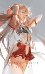  1girl asuna_(sao) belt belt_buckle blonde_hair buckle clothing_request copyright_request grey_background highres long_hair looking_at_viewer open_mouth simple_background skirt solo sword_art_online tagme thighs white_background xiye 