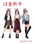  2020 3girls a.i._channel ai-pii_(kizuna_ai) aila alternate_costume bangs black_coat black_footwear black_shorts blue_jacket boots bow brown_hair brown_skirt coat commentary_request eyebrows_visible_through_hair full_body hair_bow hair_ornament hairband hairclip highres jacket kizuna_ai long_hair long_skirt long_sleeves looking_at_viewer love-chan_(kizuna_ai) love-pii_channel multicolored_hair multiple_girls open_mouth pink_bow pink_hair pink_hairband red_skirt scarf shirt shoes shorts simple_background skirt smile streaked_hair thigh-highs thigh_boots translation_request turtleneck two-tone_hair virtual_youtuber white_background white_scarf white_shirt 