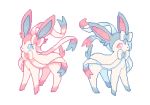  alternate_color back-to-back blue_eyes charamells commentary creature english_commentary full_body gen_6_pokemon no_humans pink_eyes pixel_art pokemon pokemon_(creature) shiny_and_normal shiny_pokemon simple_background standing sylveon white_background 