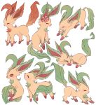  ^_^ alternate_color charamells closed_eyes commentary creature english_commentary full_body gen_4_pokemon leafeon lying no_humans on_stomach pokemon pokemon_(creature) shiny_and_normal shiny_pokemon sitting standing stretch 