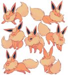  ^_^ charamells closed_eyes commentary creature english_commentary flareon full_body gen_1_pokemon jumping lying no_humans on_stomach pokemon pokemon_(creature) sitting standing standing_on_three_legs 