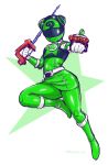  1girl abe_tsukumo bodysuit breasts chameleon_green double_bun helmet highres looking_at_viewer pantyhose skirt solo star_(symbol) super_sentai tokusatsu uchuu_sentai_kyuuranger 