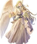 1boy alternate_costume blonde_hair bouquet feathered_wings fire_emblem fire_emblem:_radiant_dawn fire_emblem_heroes flower full_body green_eyes highres long_hair official_art pointy_ears rafiel_(fire_emblem) solo transparent_background wings 