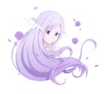  1girl absurdres bangs choker closed_mouth collarbone cropped_torso floating_hair flower highres long_hair looking_at_viewer peri_(qq2748089832) purple_flower purple_hair purple_rose quinella rose simple_background smile solo swept_bangs sword_art_online very_long_hair violet_eyes white_background 