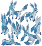  ^_^ charamells closed_eyes commentary creature english_commentary full_body gen_4_pokemon glaceon lying no_humans on_stomach pokemon pokemon_(creature) sitting standing standing_on_three_legs 