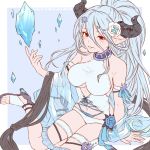  1girl blue_hair breasts draph granblue_fantasy high_heels horns ice_crystal izmir large_breasts long_hair mole mole_under_mouth navel pointy_ears ponytail red_eyes sandals swimsuit 
